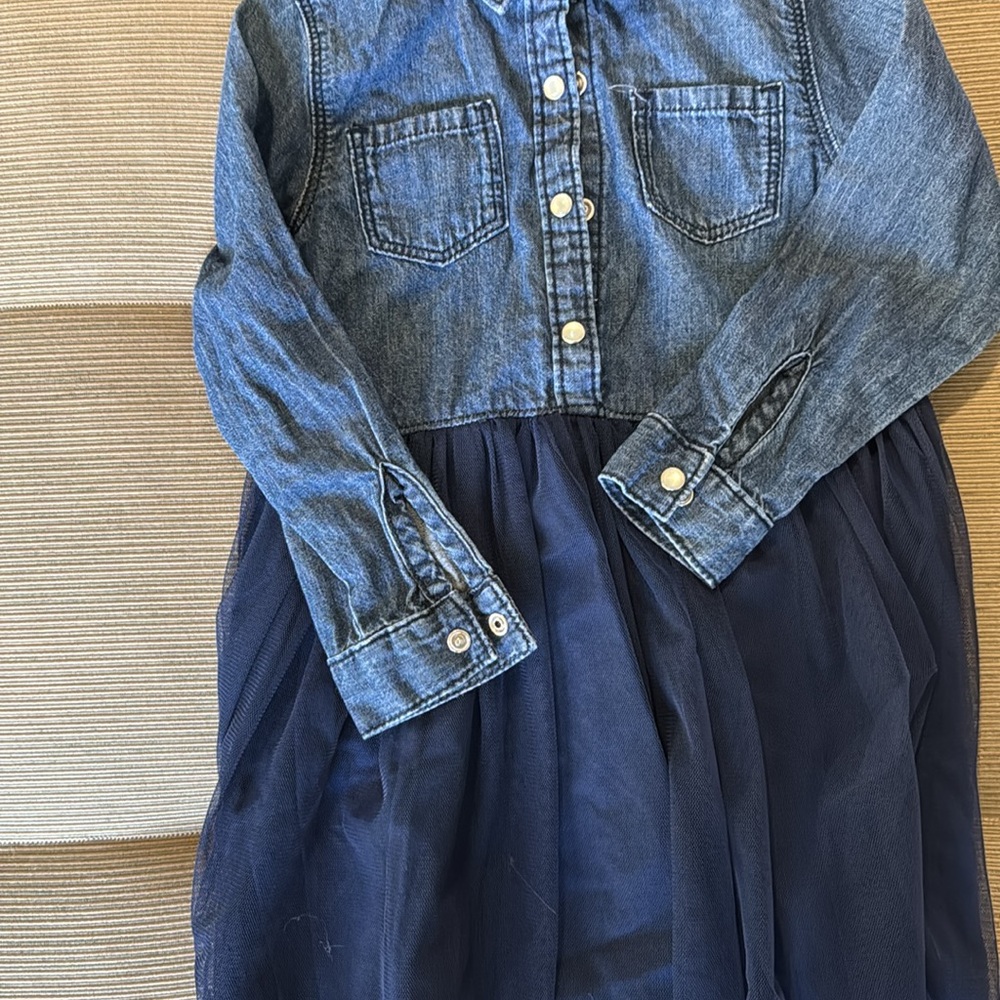 Girls Denim and Navy Dress - Picture 2 of 5